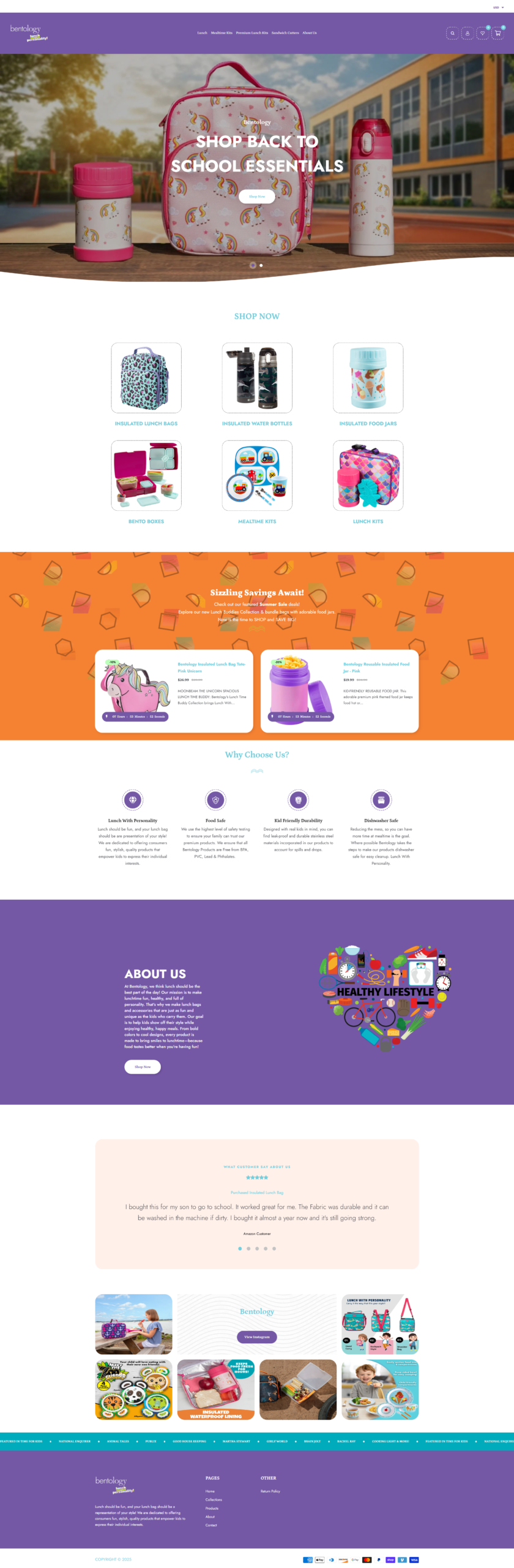 Bentology – Kids Lunch Products eCommerce